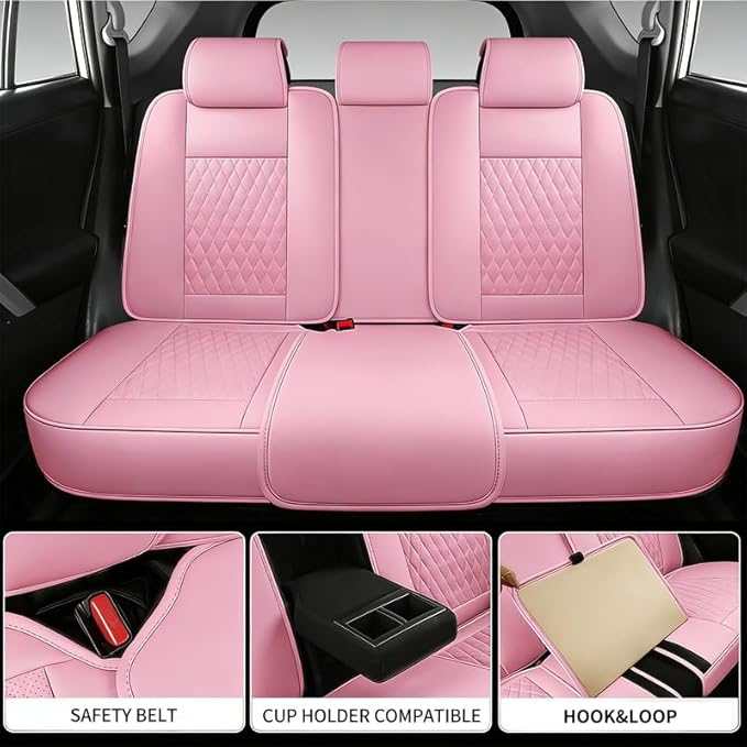 Car Seat Covers Full Set Custom Fit for Ford Fusion 2007-2020 - Premium Faux Leather with Lumbar Support | Breathable, Waterproof, Anti-Slip, Durable (Pink,Full Set)
