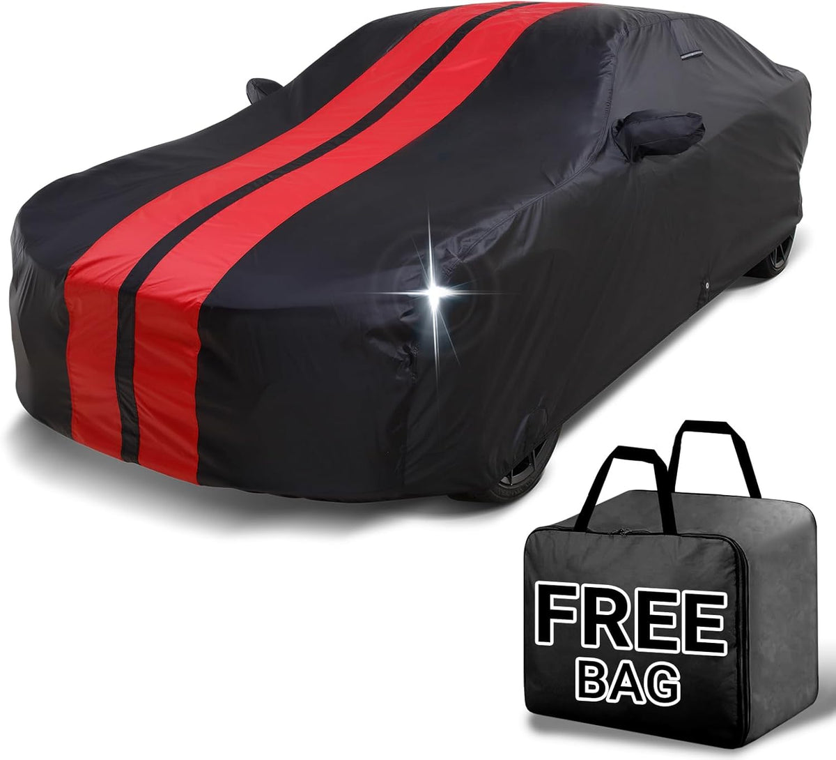 iCarCover Custom Car Cover for Chevy Lumina Coupe (1990-1994) Waterproof All Weather Rain Snow UV Sun Protector Full Exterior Indoor Outdoor Car Cover (Stripe - Black/Red)
