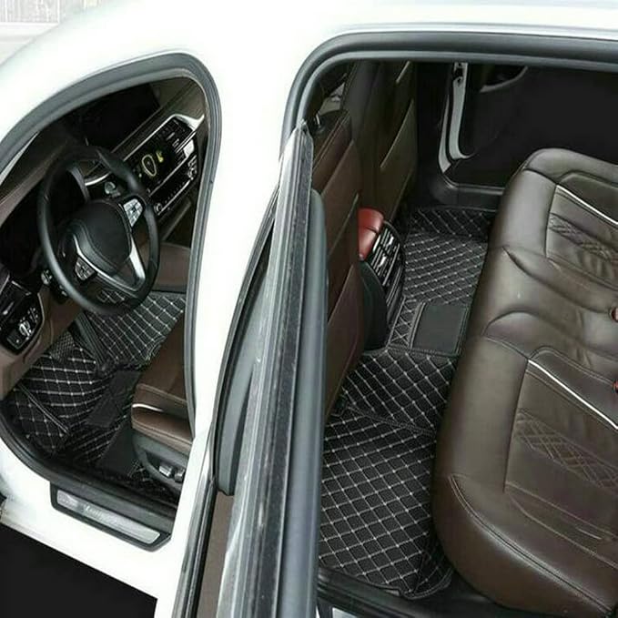 TREGOO All Weather Car Mats Custom Fit Non Slip Floor Mats for 1998-2025 Cars Personalized Leather Protection Pads Suitable for Men Women (Black Double Panel with red Stripe)