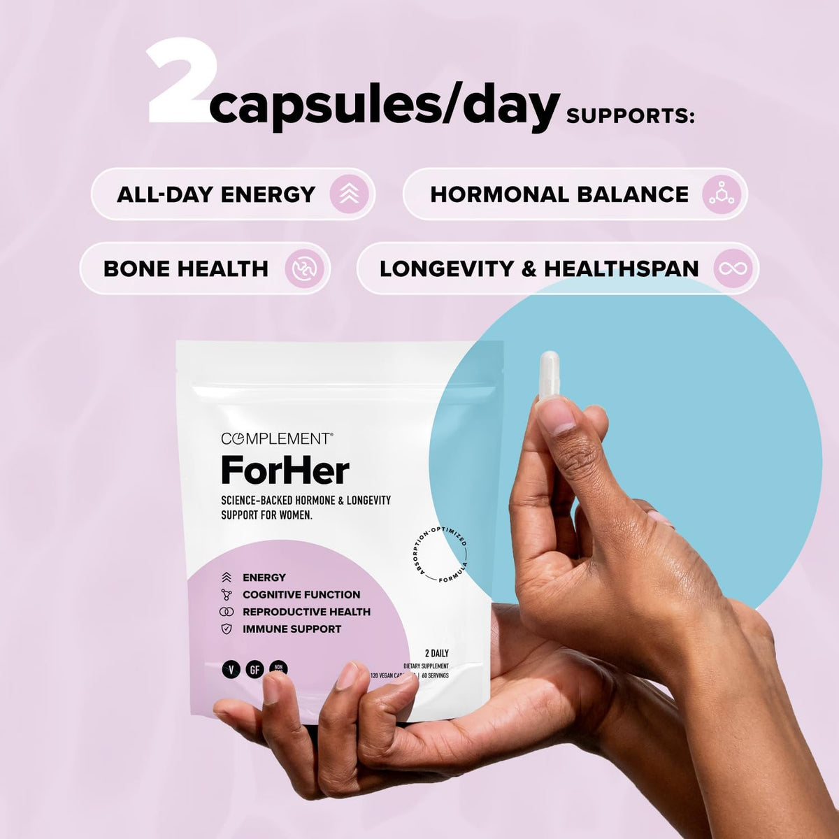 Complement ForHer & Essential Vegan Multivitamin Bundle – 30-Day Women’s Wellness Support with Omega 3, B12, D3, Iron, Folate & More – Energy, Immunity & Hormonal Balance