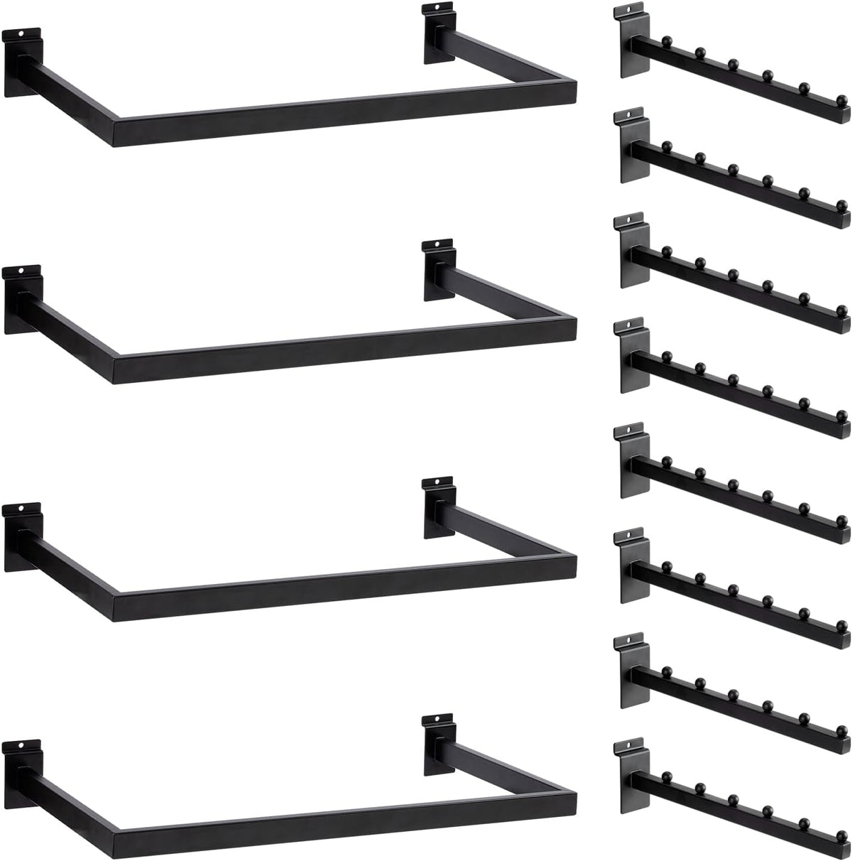 12 Pack Slatwall Accessories Kit with U-Shaped Rectangular Tubing Hangrails and Waterfall Display Hanger, Slatwall Hooks and Hanger for Clothing Retail, Merchandise Display