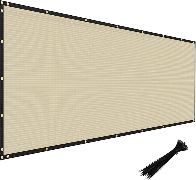 Windscreen4less Privacy Fence Screen Heavy Duty Windscreen Fencing Mesh Fabric Shade Net Cover with Brass Grommtes for Outdoor Wall Garden Yard Pool Deck, 8'x39' Beige
