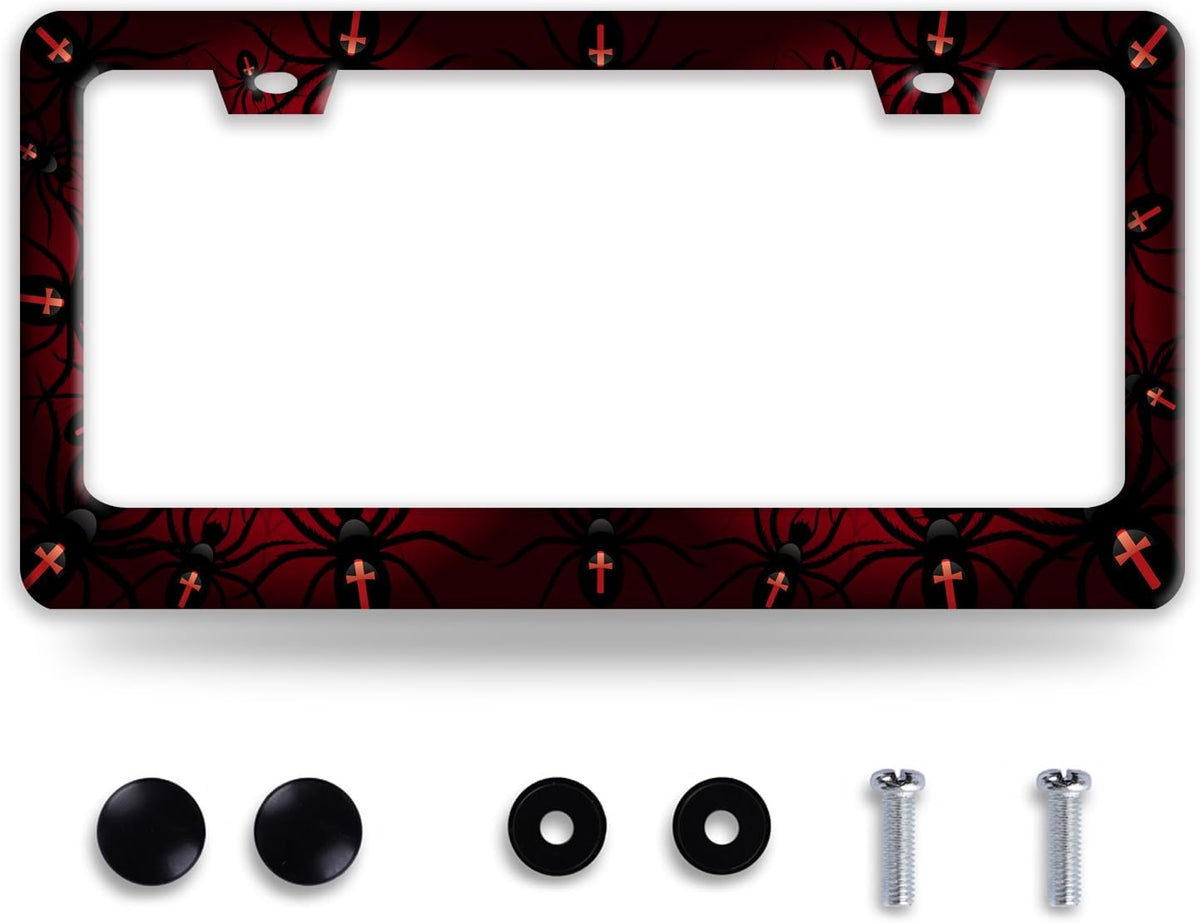 Personalise Bat Spider Web License Plate Frame Red Black License Plate Frames Colorful Auto Accessoies Bracket Stainless Steel License Plate 6.3x12.3 Inch for Women