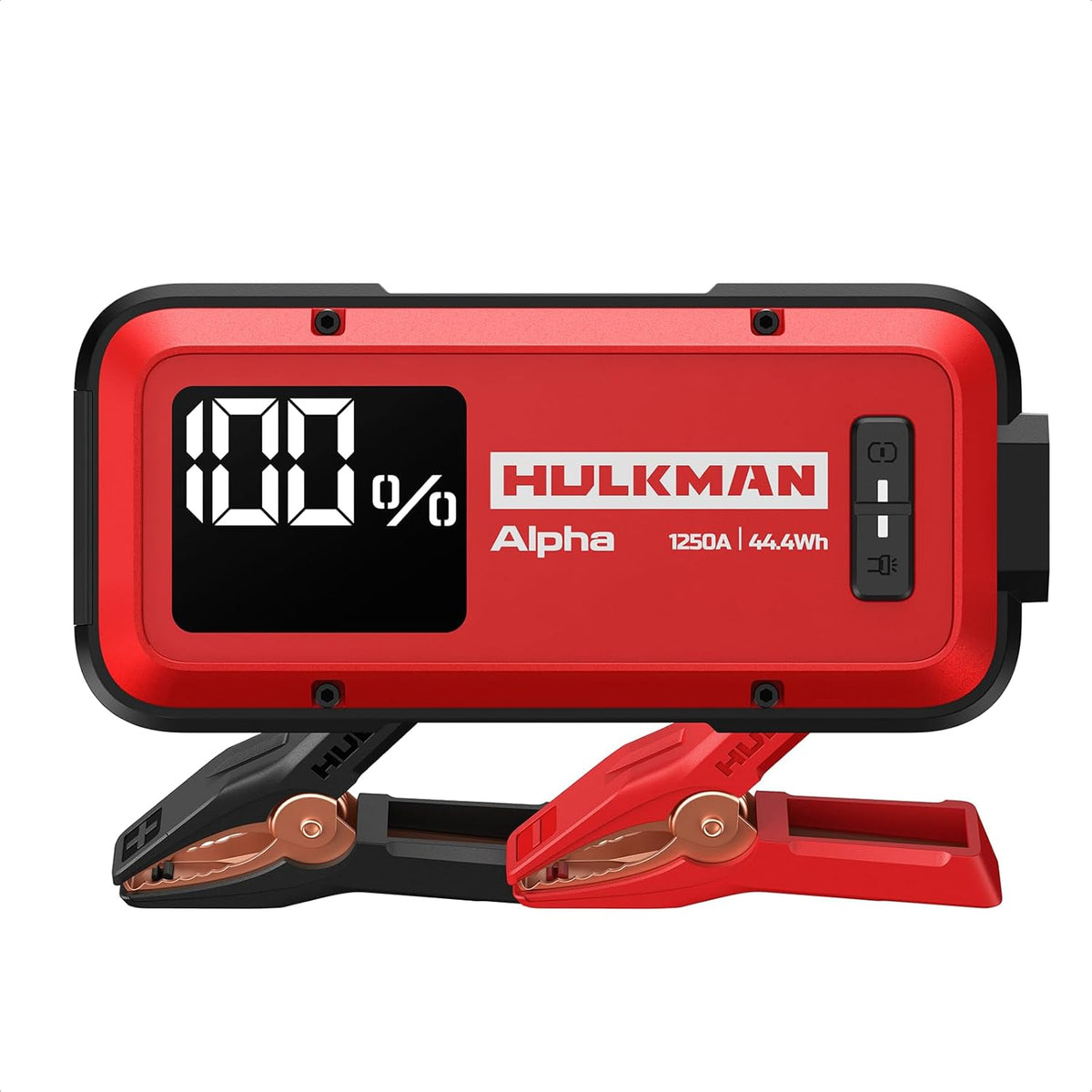 Hulkman Alpha, Ultra Red, 1250A 44.4Wh Battery Jumper Starter Portable, 12V Modern Car Jump Box with Jumper Cables, for 7.0L Gas/4.0L Diesel Engines, 65W Fast Charging, IP65 Rated, Large LED Display