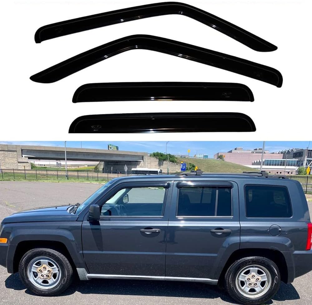 Original Side Window Deflector Visor Rain Guard fit for 2007-2017 Jeep Patriot,Outside Mount Tape-on Shatterproof Dark Smoke,4pcs Window Shades 94359