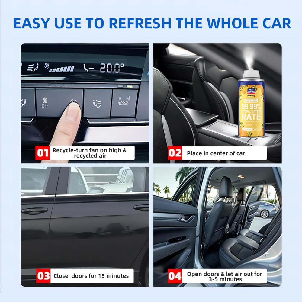 Glodway Whole Car Air Refresher Spray,Odor Eliminator Eliminates Strong Vehicle Odors,Lemon Scent-6 Ounce Spray Bottle (Plack of 2)