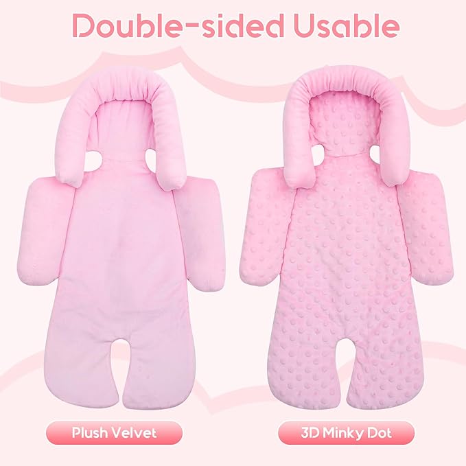 Infant Car Seat Insert with 3 Shoulder & Crocth Covers, Thickened Carseat Head and Body Support for Infant, Reversible Baby Car Seat Cushion for Boys Girls, Soft Mink Dot Newborn Insert for Preemie