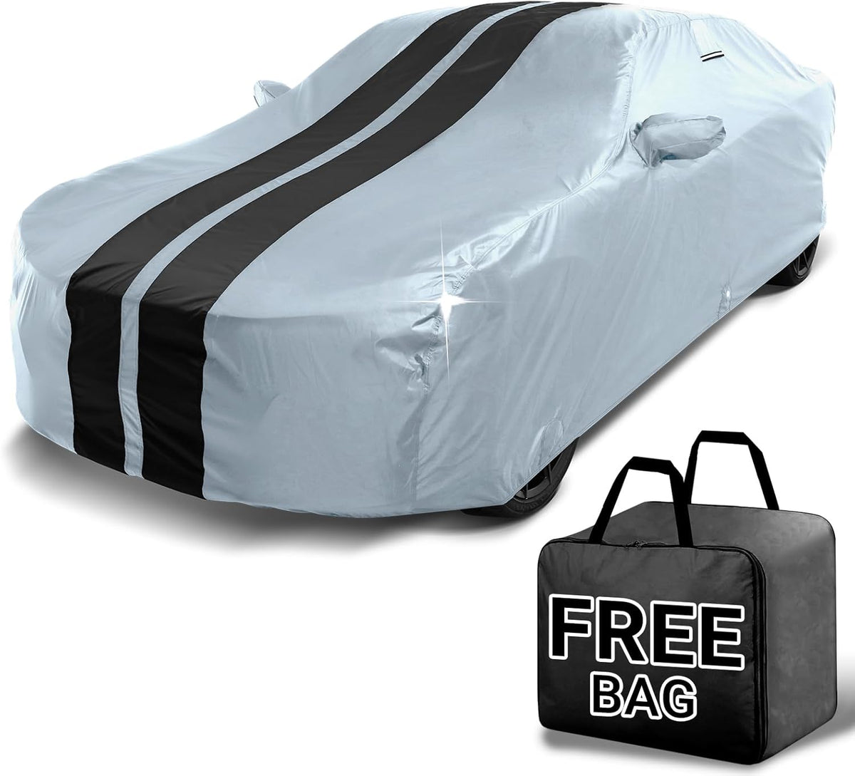 iCarCover Custom Car Cover for Chevy Cobalt (2005-2010) Waterproof All Weather Rain Snow UV Sun Protector Full Exterior Indoor Outdoor Car Cover (Stripe - Gray/Black)