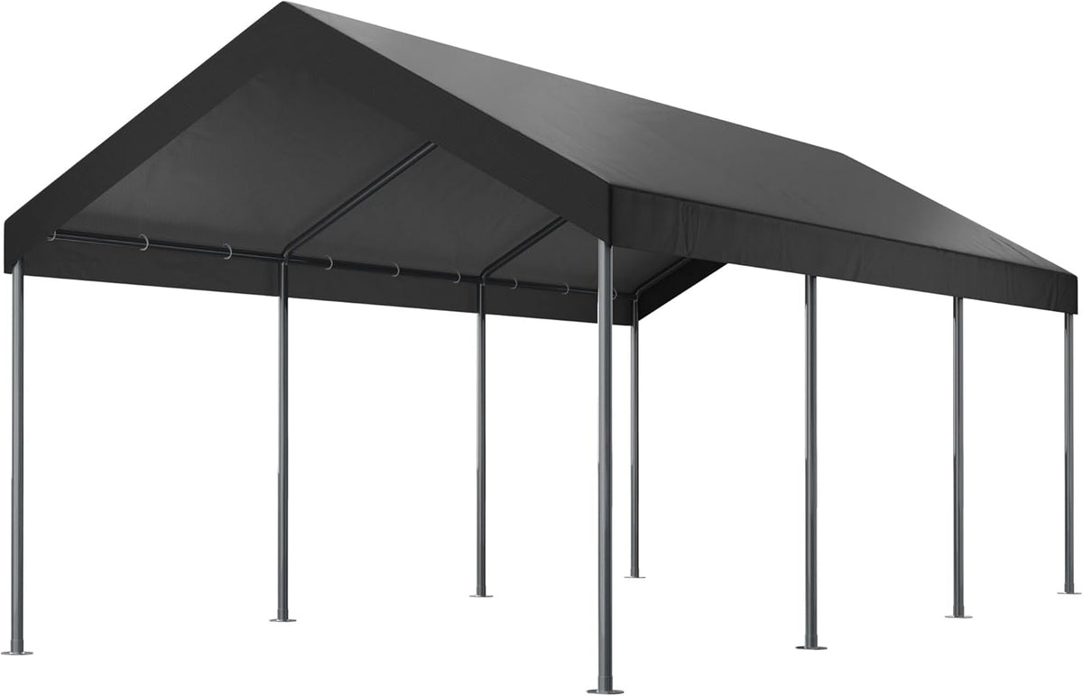Shintenchi 10x20ft Heavy Duty Carport with UV Resistant Canopy, Powder-Coated Steel Frame, Easy to Assemble Portable Garage, Stable Carport for Car, Bike, Camp, Outdoor Storage (Grey)