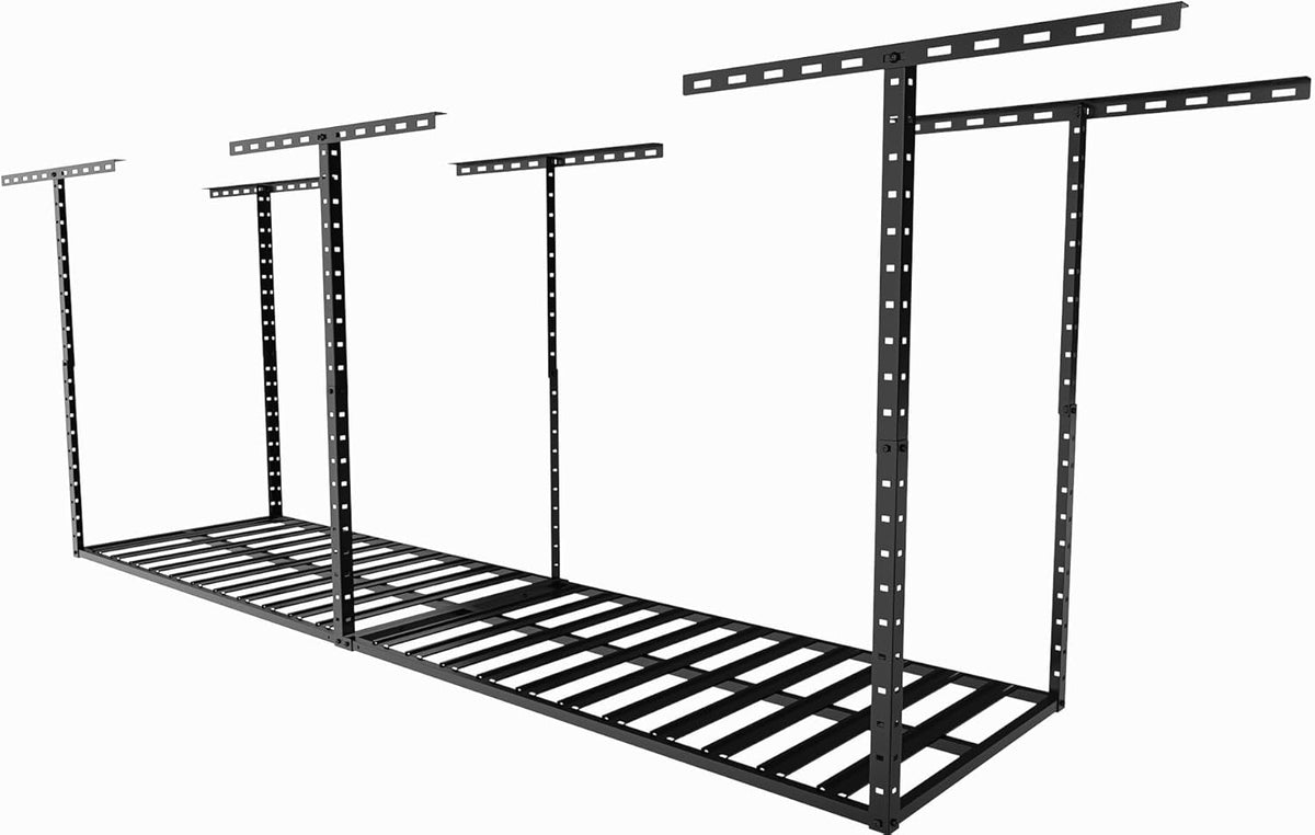 SunsGrove 2x8 Garage Storage Overhead Rack Organization, Adjustable Ceiling Mounted Storage Racks, 800LBS Weight Capacity, 22"-40" Ceiling Dropdown, Black