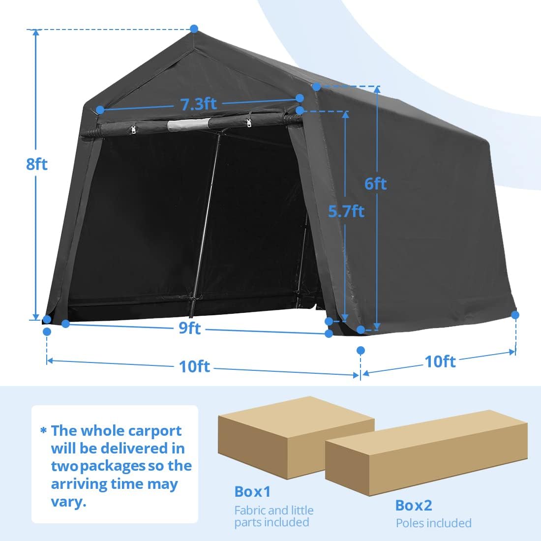 ADVANCE OUTDOOR 10X10 ft Heavy Duty Outdoor Patio Portable Canopy Storage Shelter Shed Carport with 2 Rolled up Zipper Doors & Vents for Snowmobile Garden Tools, Gray