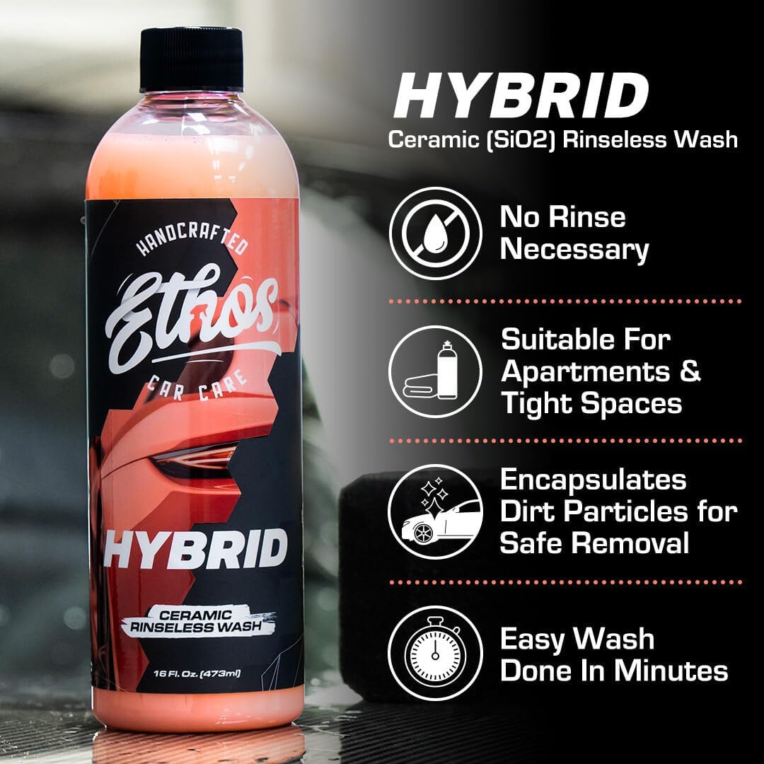Ethos Hybrid Ceramic Rinseless Car Wash - Spot Free Rinse for Cars Waterless Wash - No Rinse Wash - Spot Free Car Wash (Gallon)