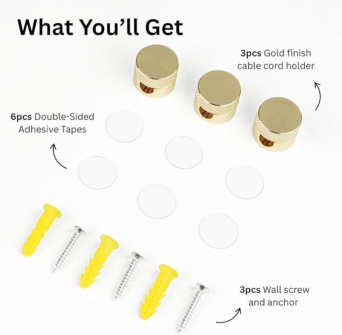 3PCS Cord Holder for Nightstand, Computer Cord Organizer for Desk, Appliance Cord Organizer, Stick-On Cable Clip for Charger, Laptop, USB, Headphones, Wire Management Set