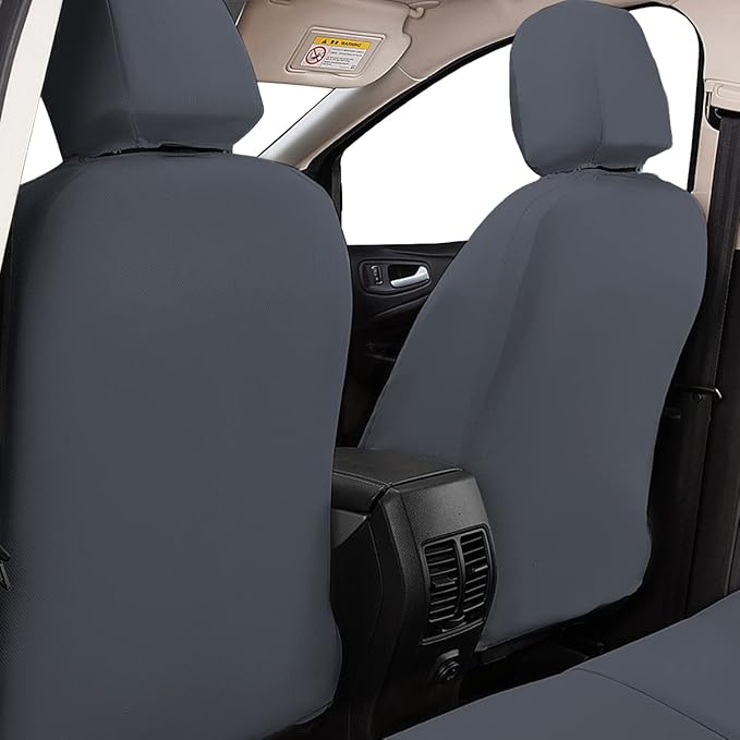 Flying Banner car seat Covers Protects Water Proof Faux Leather Carbon Fiber Front and Rear Bench Split 40/60 50/50 60/40(Gray Gray, Full Set - 8PCS)