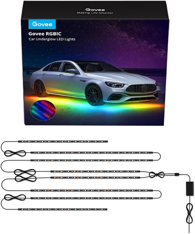 Govee Car Underglow Lights, 8 pcs RGBIC Under Car Lights with 16 Million Colors and 45 Scene Modes, Exterior Car Lights with App Control, 3 Music Modes LED Lights for Cars, SUVs, Trucks, DC 12-24V
