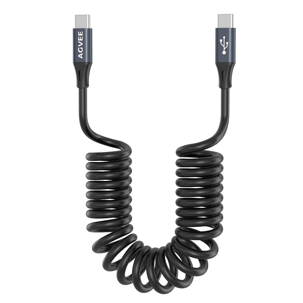 AGVEE 3ft Coiled Short USB-C to USB-C Charging Cable [USB-IF Certified] 60W PD Fast Charger Cord in Car for iPhone 16/15 CarPlay, Galaxy S25 S24 S23 S22 S21 S10 S9 S8, Google Pixel, Dark Gray