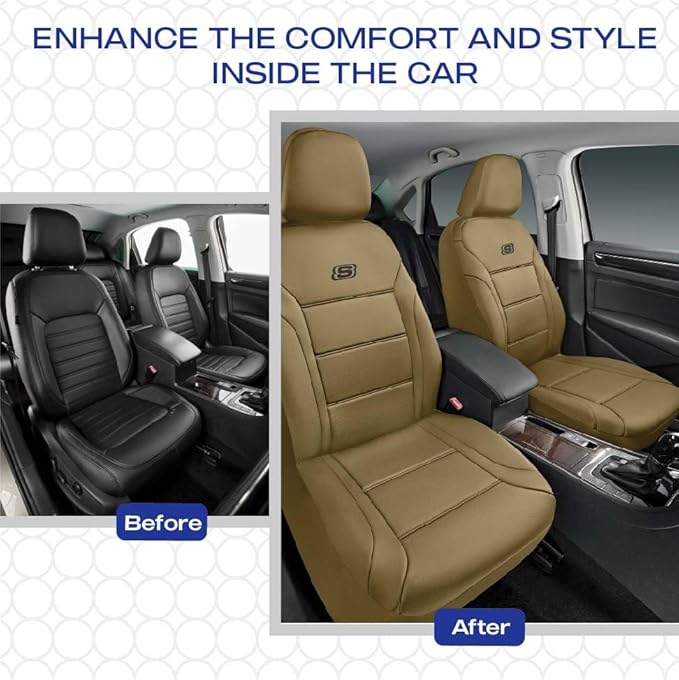 Skechers Memory Foam Car Seat Covers,Lycra Fabric Seat Covers, Car Seat Covers Front Seats Airbag Compatible, Automotive Comfort Protection for Most Cars,Trucks, SUVs(Brown)