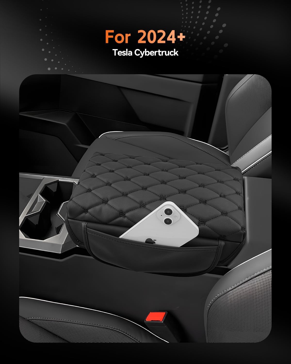 CDEFG for 2024 2025 Cybertruck Center Console Cover Armrest Cover for Tesla Cybertruck Accessories Arm Rest Protector with Side Pockets Back Mesh 4 Velcro Pockets