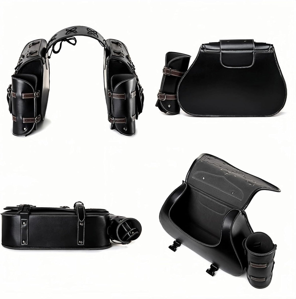 Motorcycle Saddlebags, 30L Leather Waterproof Side Saddle Bags with Cup Holder, Universal Powersports Saddlebags for Harley Davidson Sportster Dyna Softail Honda Shadow Rebel Yamaha Kawasaki Vulcan