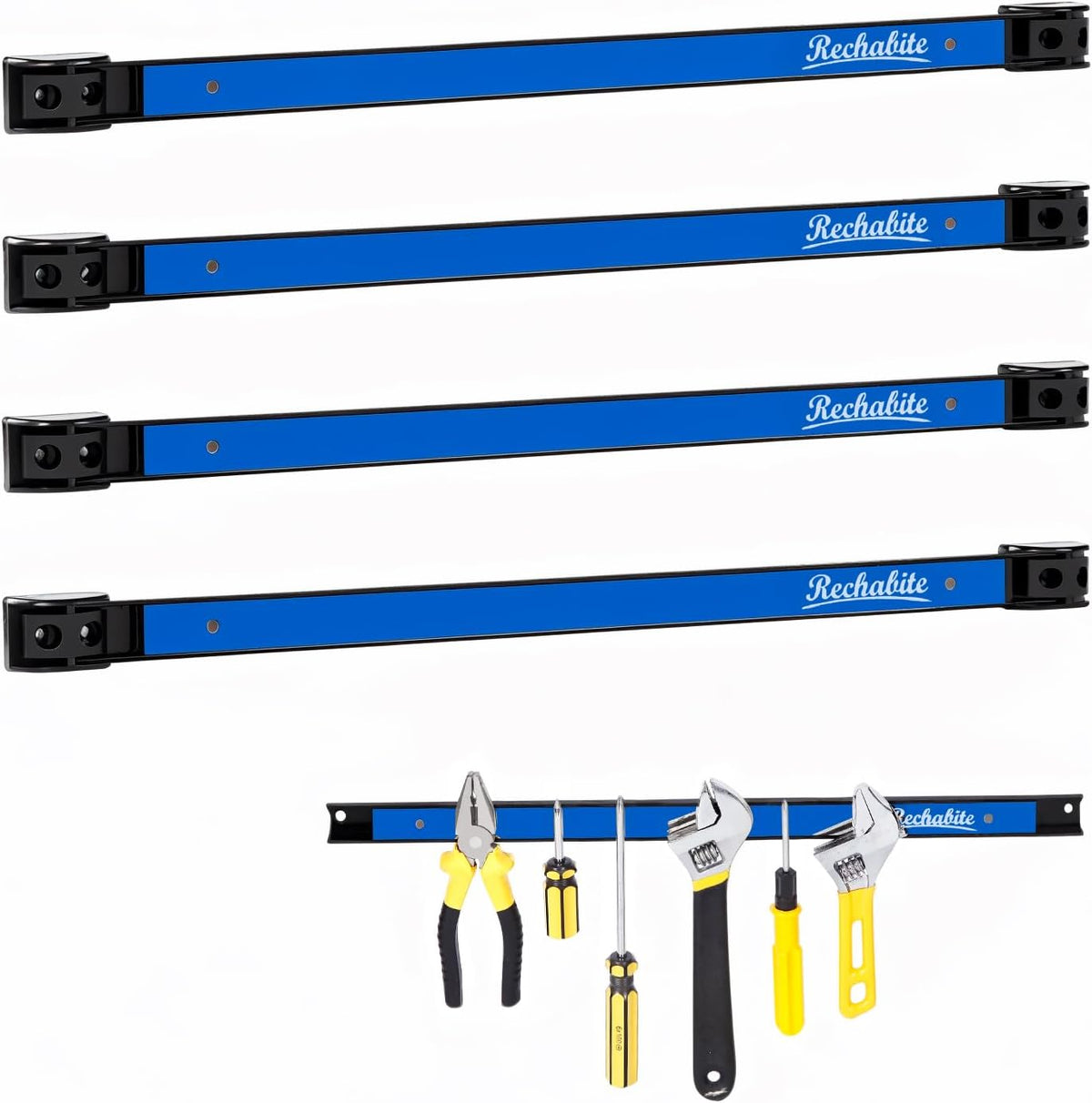 4 Pieces 18" Magnetic Tool Holder Strip, Blue Magnet Bar, Metal Tool Organizer Rack for Garage Organization, Easy To Install in Workshop, Mounting Screws Included