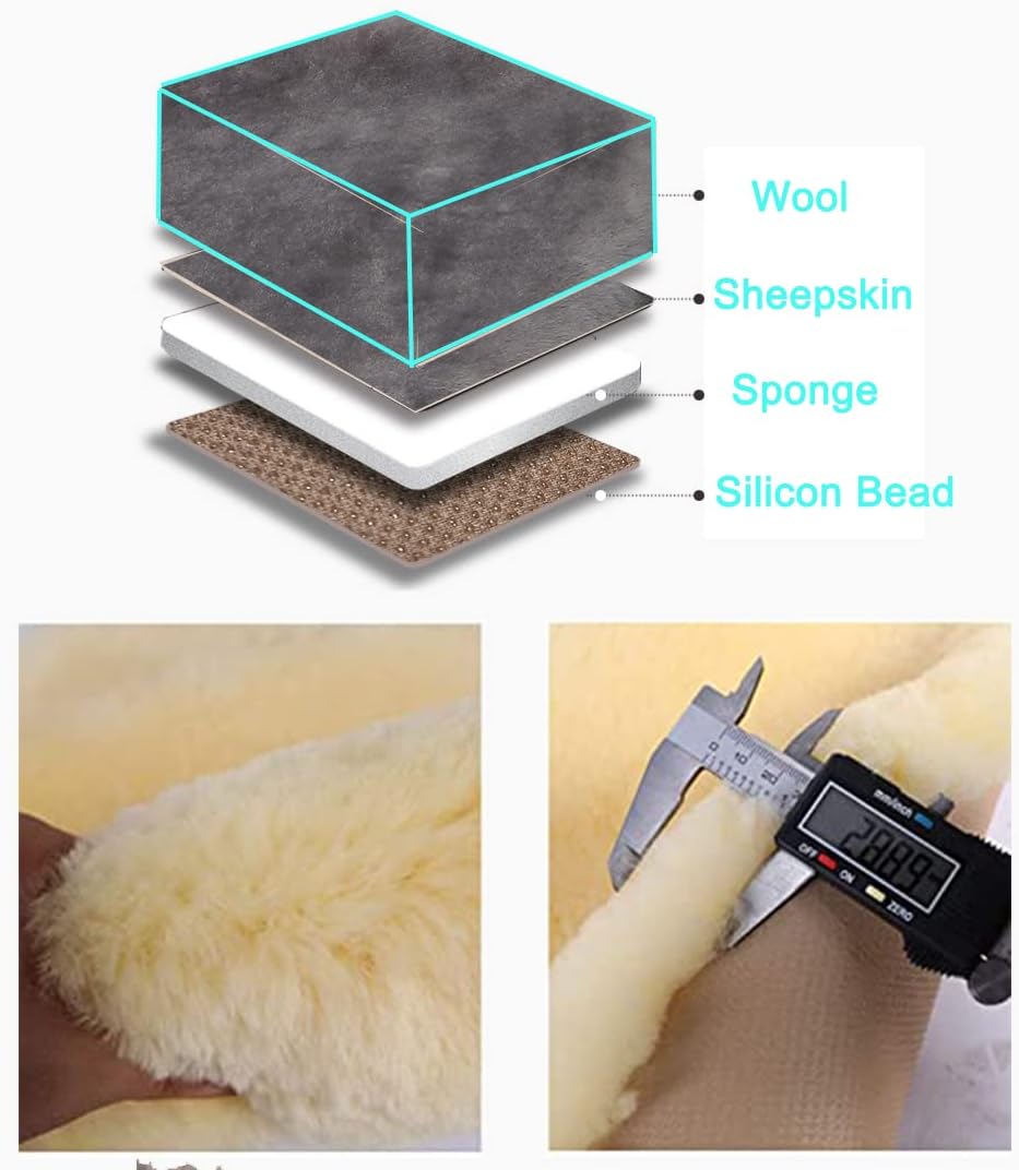 Fluffy Genuine Australia Sheepskin Car Seat Cover for Auto Interior Accessories with Soft Fuzzy Wool Eco-Friendly Natural Fur Non-Slip (Graphite, Front)