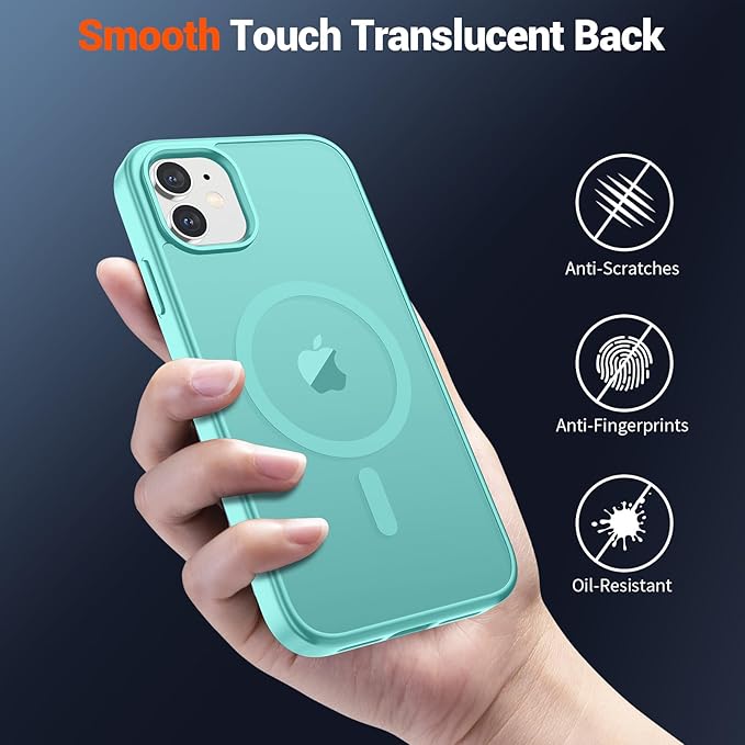 SUPFINE Magnetic for iPhone 11 Phone Case(Compatible with MagSafe)(Military Grade Drop Protection) Slim Translucent Matte Shockproof with Anti-Fingerprint Phone Case,Blue Green