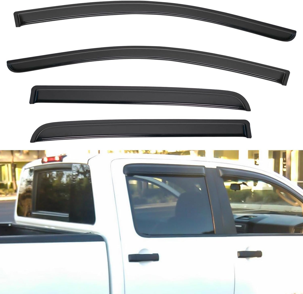 4pcs Front+Rear Smoke Tint Sun/Rain Guard Outside Mount Tape-On Vent Window Visors Compatible with 16-22 Titan/Titan XD Crew Cab with 4 Full Size Doors