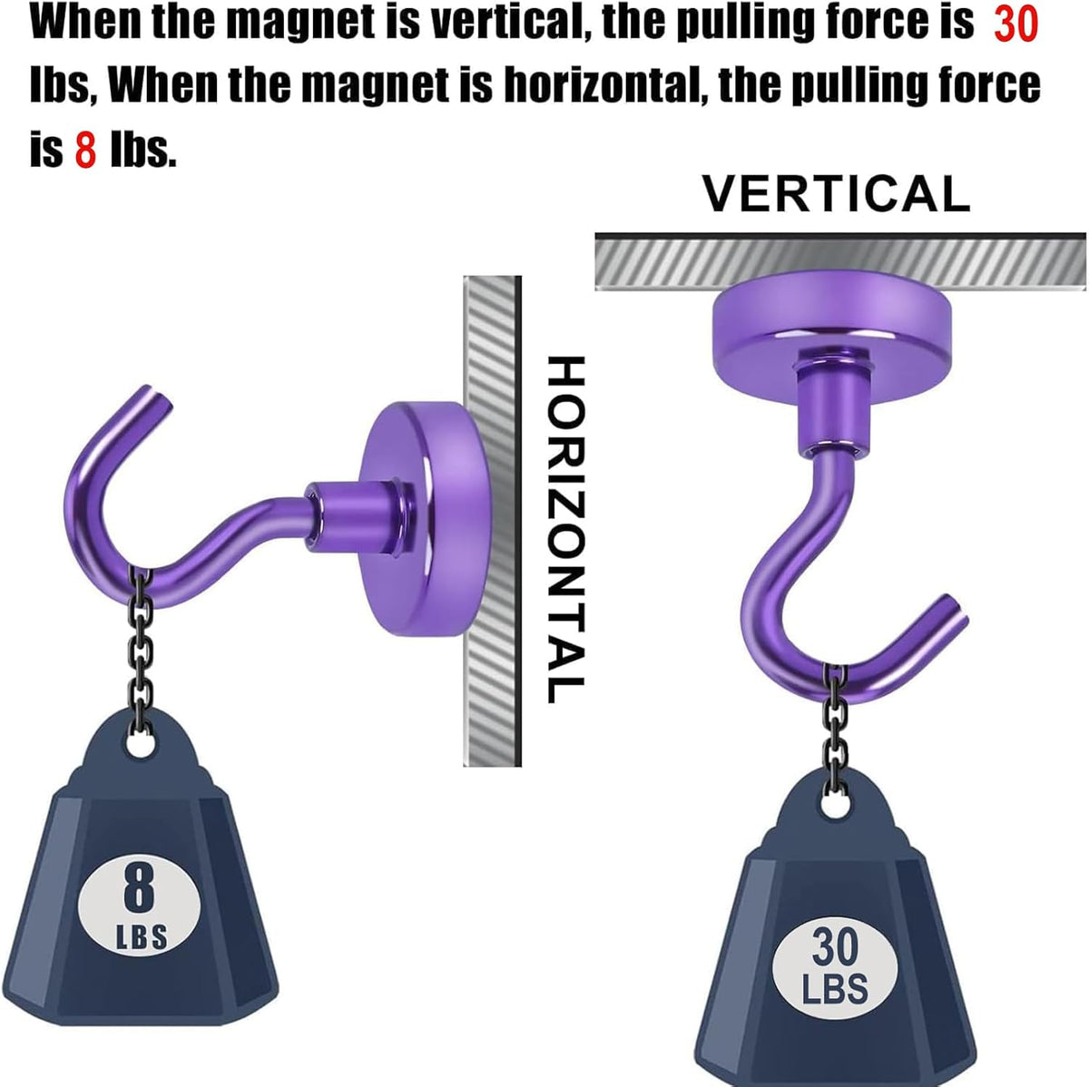 DIYMAG Magnetic Hooks, 30Lbs Strong Heavy Duty Cruise Magnet S-Hook for Classroom, Fridge, Hanging, Cabins, Grill, Kitchen, Garage, Workplace and Office Etc, (10 Pack-Purple)