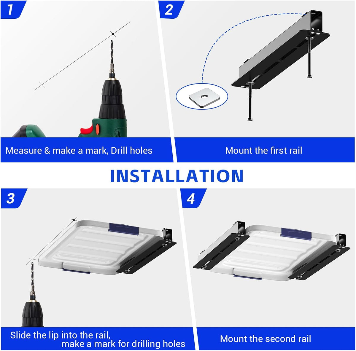 3 Pack Overhead Storage Bin Rack, Ceiling Racks for Utility Bins Organization, Heavy Duty Rack Ceiling Garage Storage for Supports Most Bins Container (for 2 Bins, Bins are not included)
