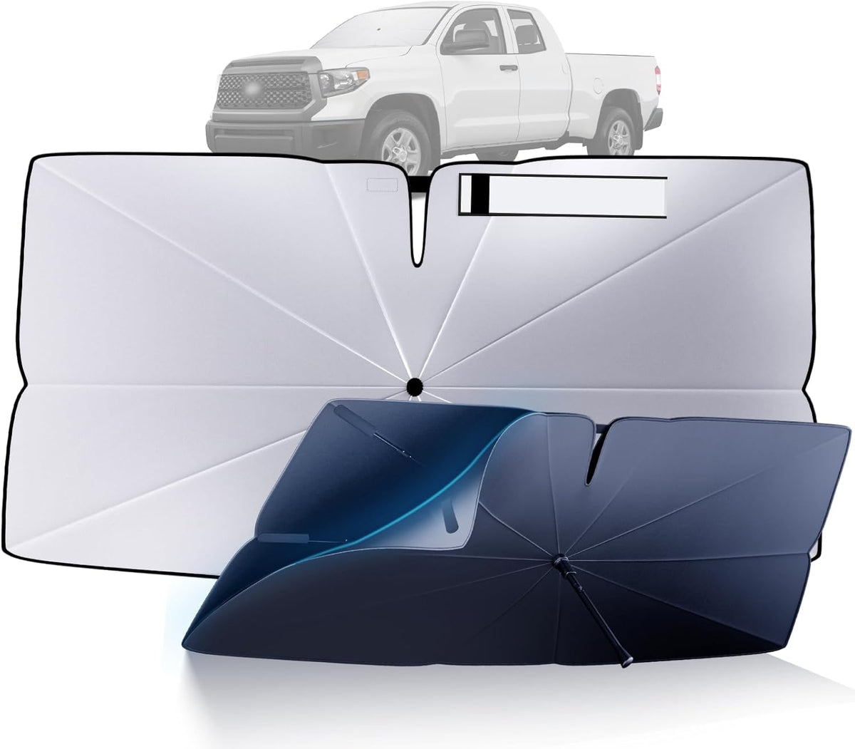 Windshield Sun Shade Umbrella: Custom Fit for 2007-2021 Toyota Tundra SR/SR5/Limited/Platinum/TRD Pro (XK50) - Double Thickened Foldable Front Window Sunshade, Superior UV & Heat Protection