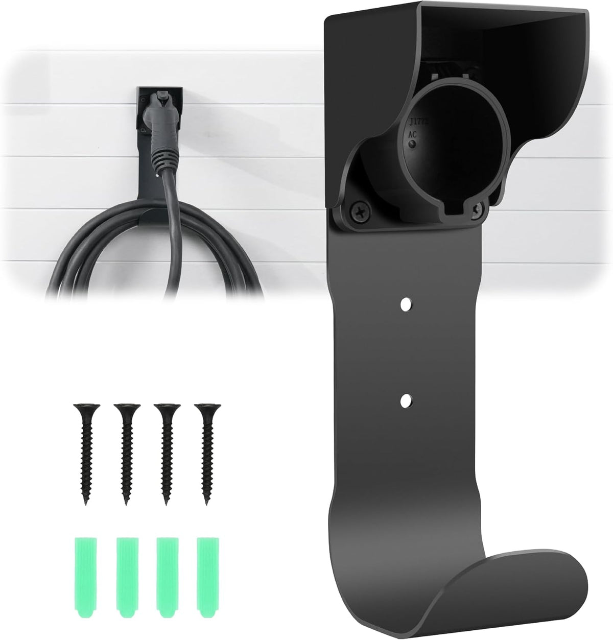 Autel EV Charger Holder, Wall-Mount Connector Nozzle Holster Dock with J-Hook for SAE J1772, Electric Car Charger Cable Organizer, Space Saving