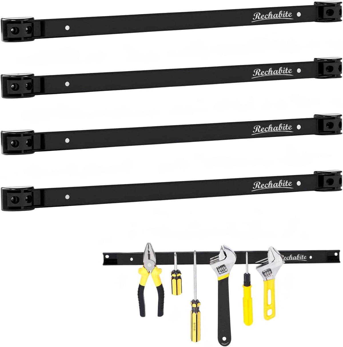 4 Pieces 18" Magnetic Tool Holder Strip, Black Magnet Bar, Metal Tool Organizer Rack for Garage Organization, Easy To Install in Workshop, Mounting Screws Included