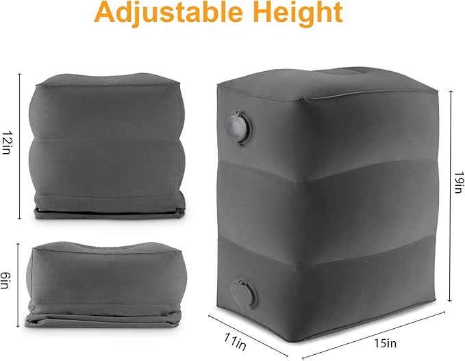 Maliton Inflatable Foot Rest Pillow for Air Travel, Toddler Airplane Travel Essentials, Car Seat Foot Rest for Kids, Adjustable Height Leg Rest Pillow for Airplane, Home, Office(Dark Grey, 2 Pack)