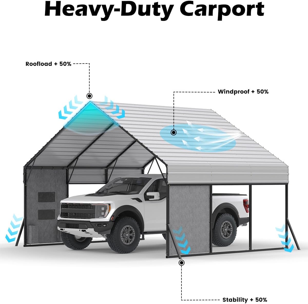 20'x15'x12.7' Heavy Duty Metal Carport, Steel Carports Canopy with Galvanized Steel Frame and Roof, Metal Carport Shelter for Boats, SUVs and Trucks