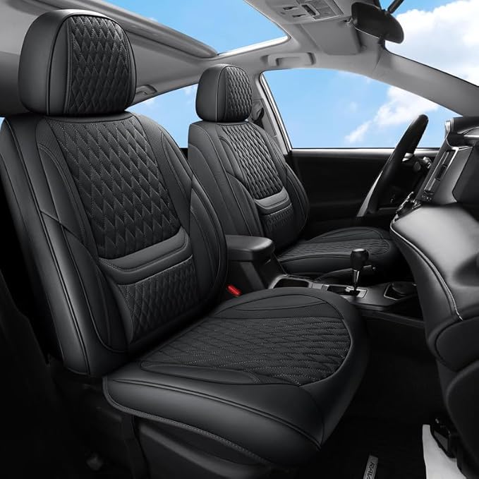 Front Seat Car Seat Covers Custom Fit for Chevrolet/Chevy Spark 2012-2022 - Premium Faux Leather with Lumbar Support | Breathable, Waterproof, Anti-Slip, Durable (Black,Front Seat)