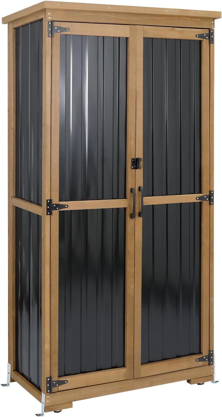 Outdoor Storage Cabinet Waterproof with Shelves, Small Storage Shed, Vertical Tall Patio Backyard Garden Storage Cabinet Tool Organizer for Outside