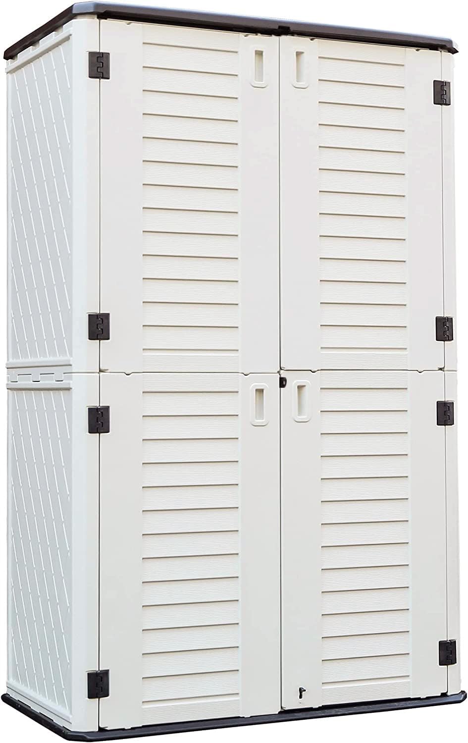 KINYING Outdoor Storage Cabinet Waterproof, Resin Vertical Outdoor Storage Shed for Patio Furniture, Garden Tools, Pool Accessories, Mower Storage (66 Cu.ft, Off White)