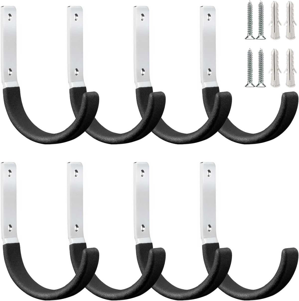 Heavy Duty Steel Garage Hooks,Garage Storage Utility Hooks,Heavy Duty Garage Garden Tool Organizer,Steel Wall Mount Hooks, Garden Hose Hanger, Small U Hooks (Black 8 Pack)