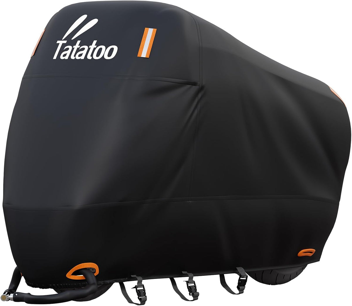 Motorcycle Cover Waterproof Outdoor, 300D Heavy Duty, UV & Rain Resistant, 3 Wind-Resistant Buckles, Dual Lock Holes, Includes Storage Bag, Fits Most Motorcycles up to 104",Black