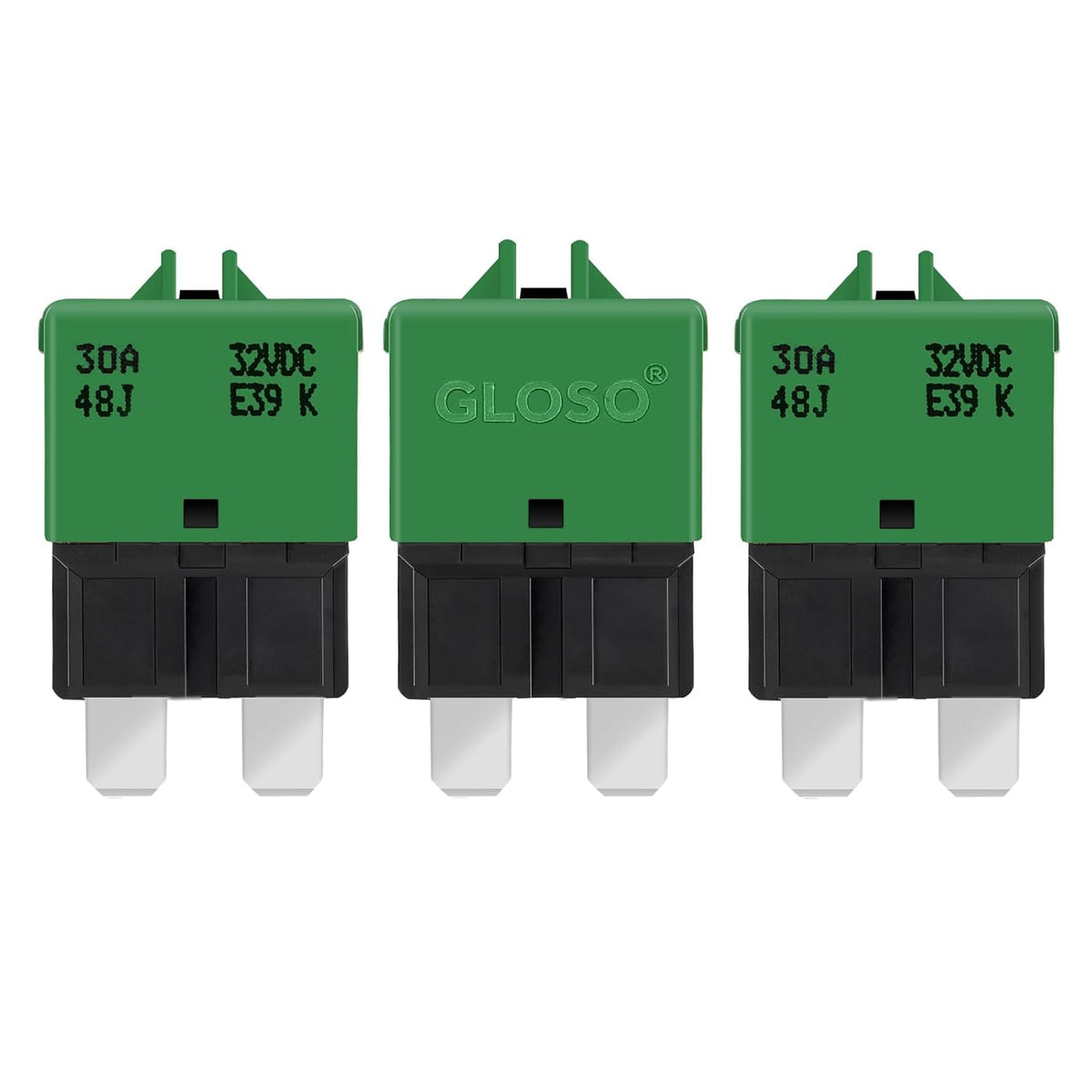 GLOSO Circuit Breaker Fuse E39 (T3) Manual Reset for Car Truck RV Automotive Marine Boat Trolling Motor & Custom Wiring Audio Battery Protection/Low Profile ATC/ATO (30A - 3 Pack)