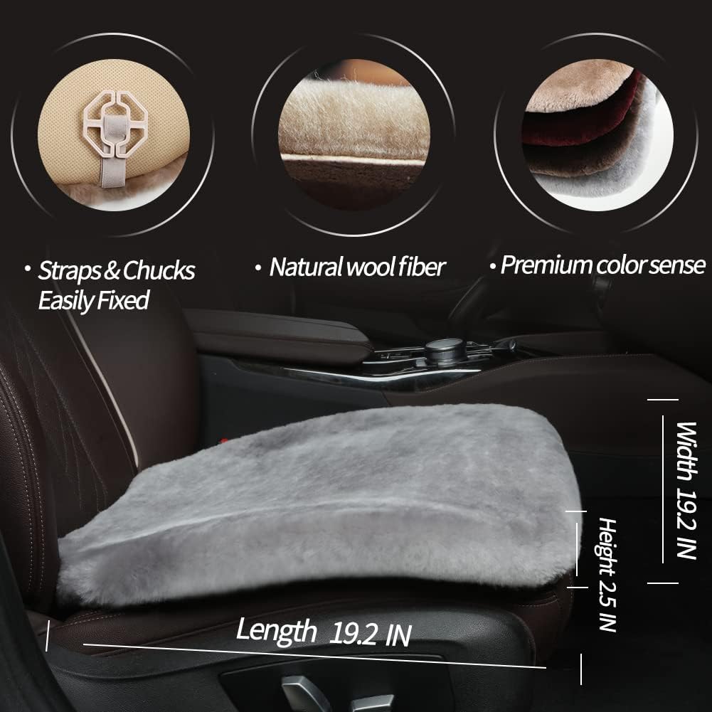 LLB Genuine Sheepskin Car Seat Cushion Seat Covers for Cars Trucks SUV Comfort Seat Protector Pad for Car Driver Seat Car Accessories for Women Office Chair Car Decor (Grey, Front Seat Cushions-2 Pcs)