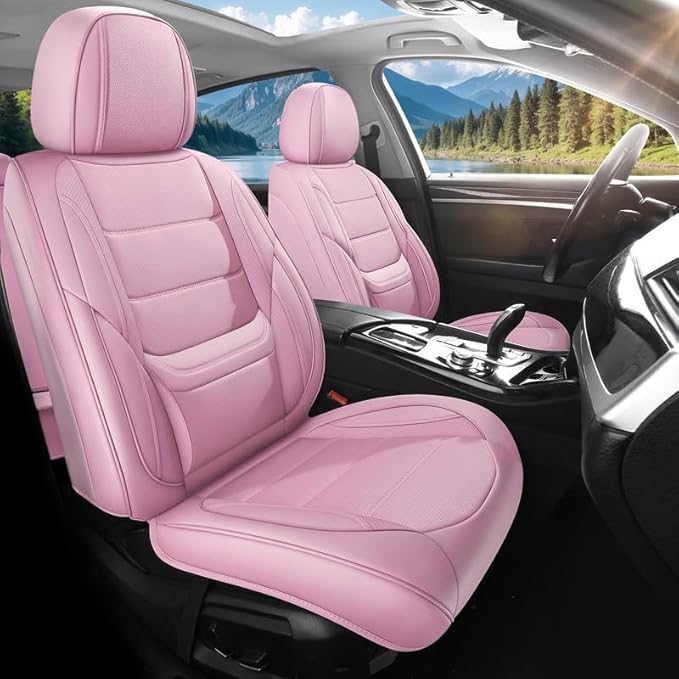 Car Seat Covers Full Set Fit for Buick Envista 2024-2026, Premium Faux Leather Waterproof Car Seat Protectors with Lumbar Support, Breathable Anti-Slip Easy to Install(Pink,Full Set)