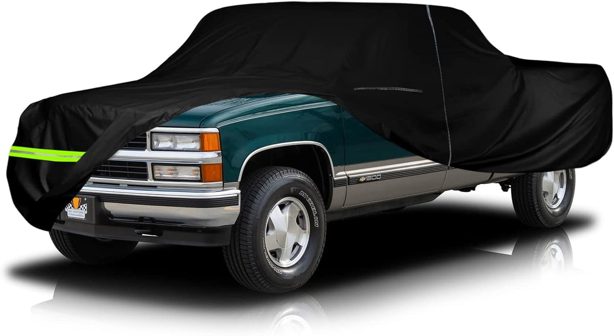 Waterproof Car Cover Compatible with Chevrolet C/K 1500/2500/3500 1988-1999, 2 Door Extended Cab Long Bed, 300D All Weather Car Covers with Zipper Door for Snow Rain Protection