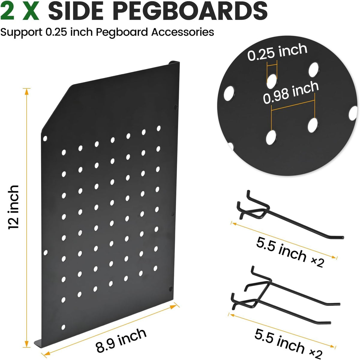 TRZZ Power Tool Organizer Wall Mount, 3-Layer Drill Holder with 2 Side Pegboards, Cordless Drill Rack with 4 Hooks, Efficient Storage for Workshop, Garage, and Tool Room (Black)