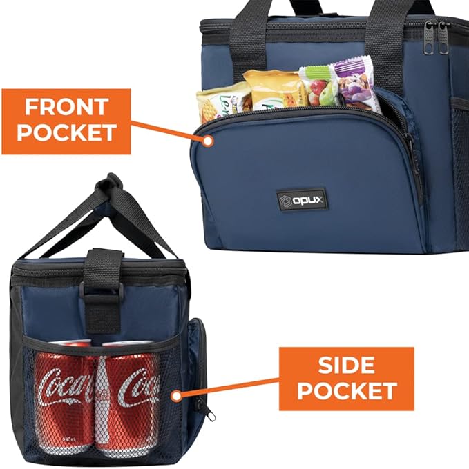 OPUX Soft Cooler Bag, Insulated Collapsible Lunch Cooler Bag for Men Work Camping Beach Travel, Portable Soft Sided Leakproof Waterproof Large Lunch Bag Box with Shoulder Strap 18 Cans, Navy Blue