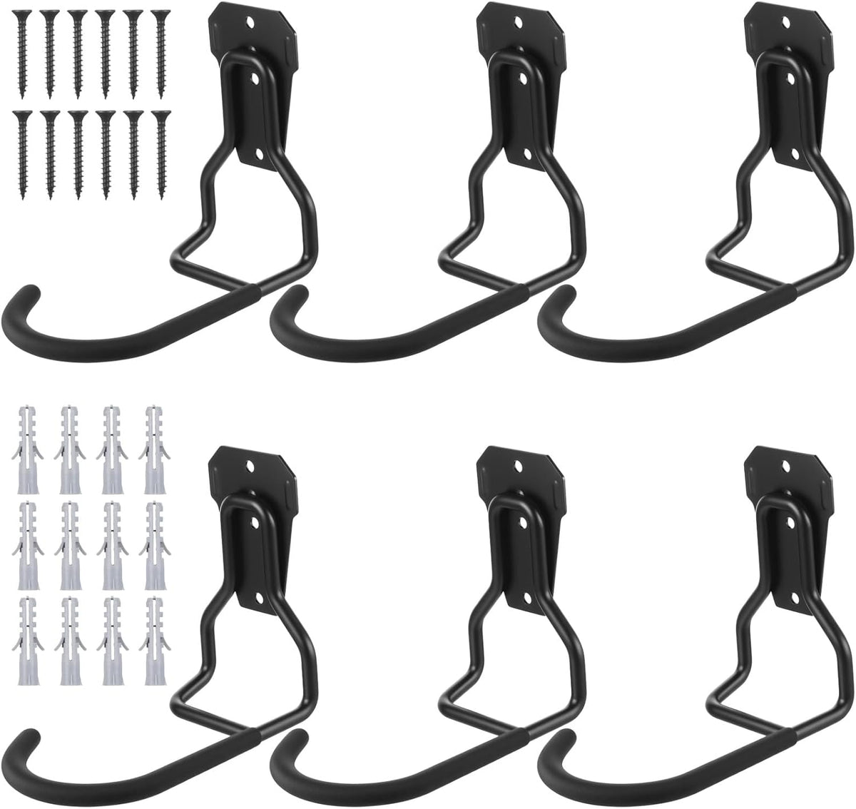 6 Pack Heavy Duty Bike Wall Mount Hooks - Steel Vertical Bike Rack for Garage, Strong & Space-Saving Bicycle Storage with Rubber Coating (Black)