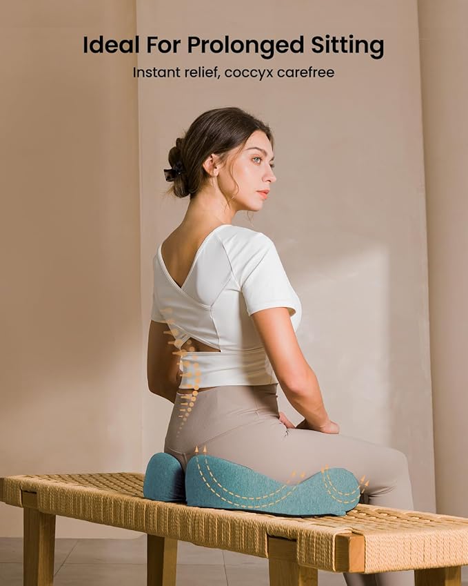 ProtoArc Seat Cushion, Office Chair Cushion for Sciatica, Coccyx Cushion, Ergonomic Memory Foam Seat Cushion for Car, Home, Pressure Relief Pad for Hip, Tailbone, All Day Comfort - Mint Green