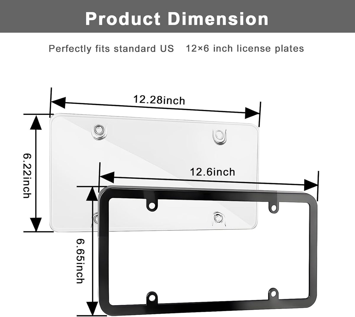 Transparent License Plate Cover and Frames, 2Pack Grey Clear Front and Rear License Plate Holder with Screws & Caps, Unbreakable Car Licence Plate Frame, Universal Fit for Most US Plates