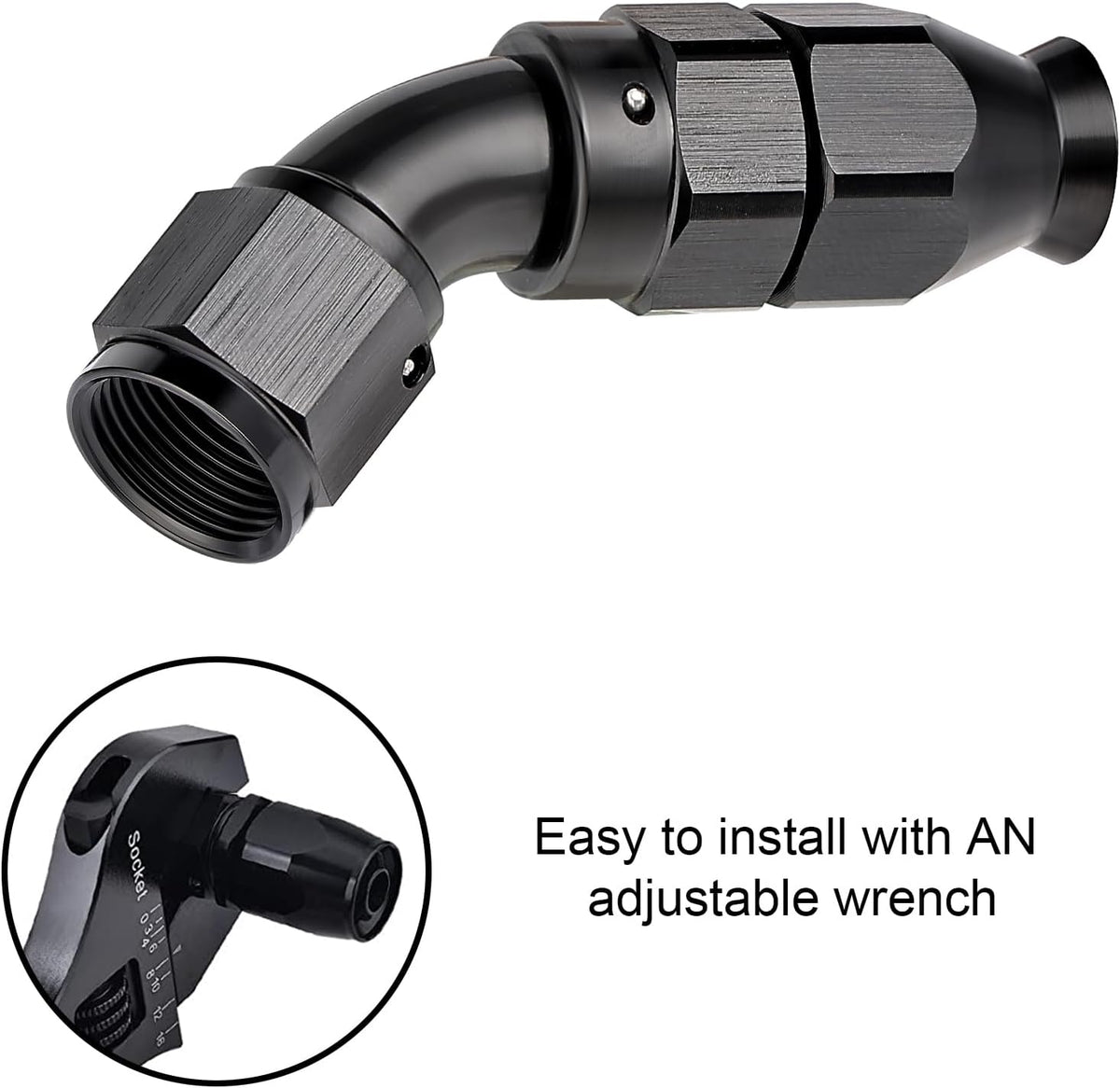 EVIL ENERGY 4AN 45 Degree PTFE One Piece Full Flow End Hose Fitting Aluminum Black