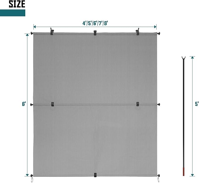 Bynbbur 6'W x 11.5'H Outdoor Patio Shades Foldable Roller Blinds, 220 GSM Sun Shade Roll Up Porch Screens Exterior Shade Cloth for Deck Pergola Backyard, Light Gray